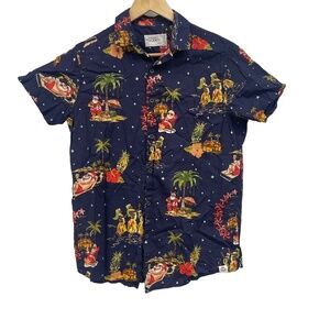 Free Planet Santa Christmas Hawaiian Short Sleeve Button‎ Down Shirt Small